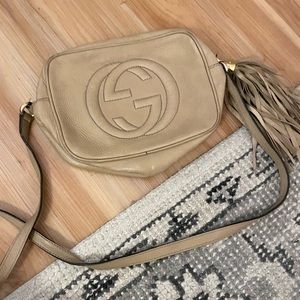 Gucci logo tan crossbody bag